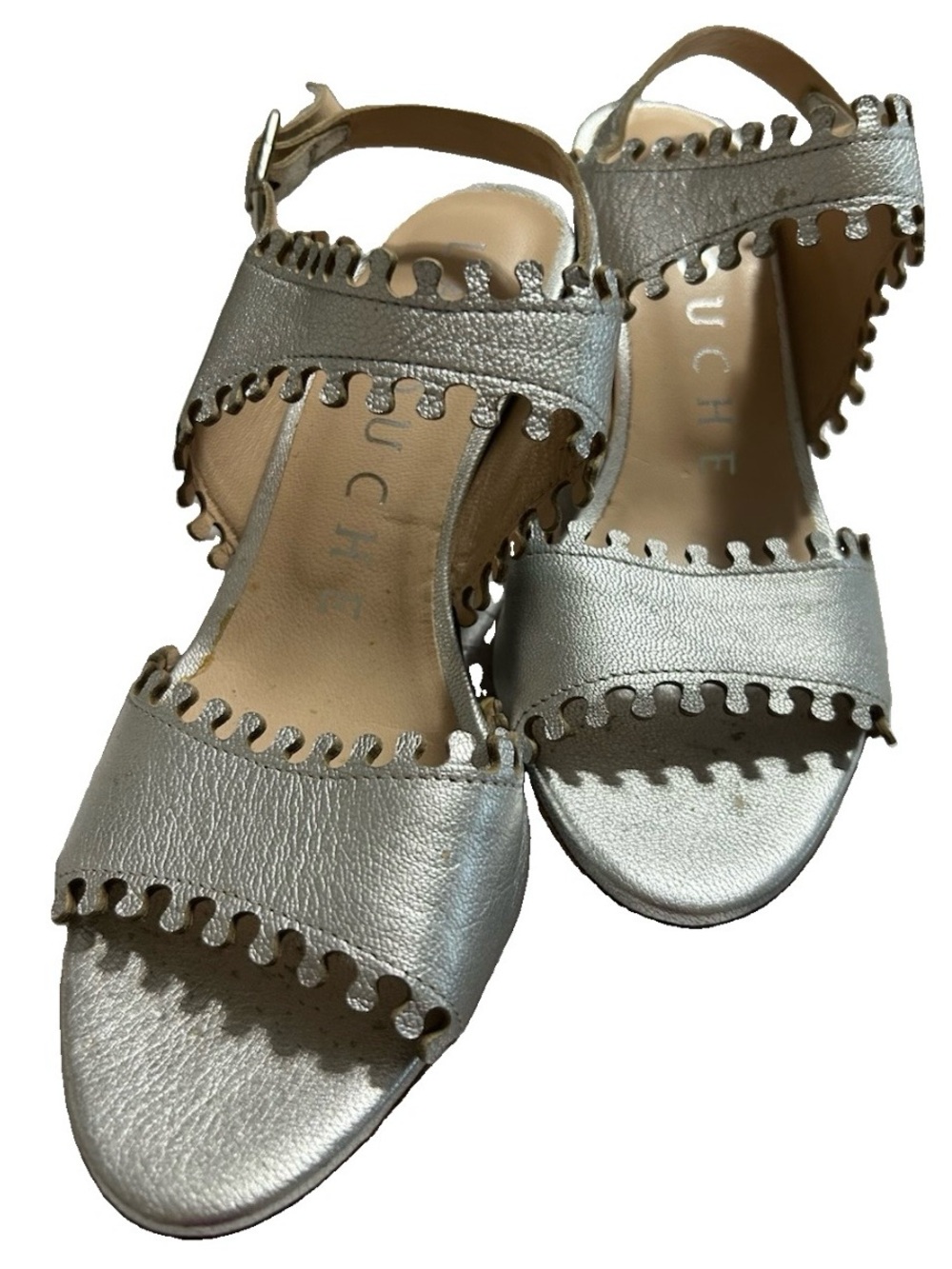 Latouche Silver Leather Slingback Sandals Kitten Heels Spain EU 38